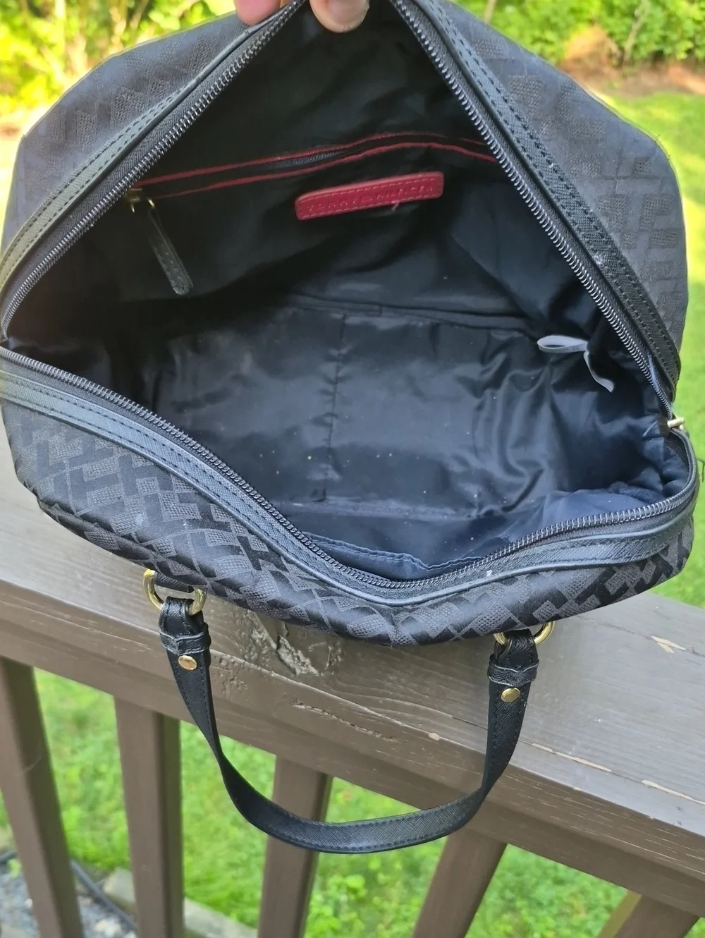 Tommy Hilfiger Black monogram jacquard signature pattern Dome Satchel bag